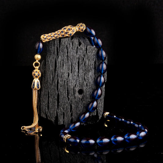 Blue Color Fire Ambariar Rosary - 925 Sterling Silver