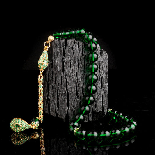 Grüne Bernstein-Gebetskette - 925er Silber