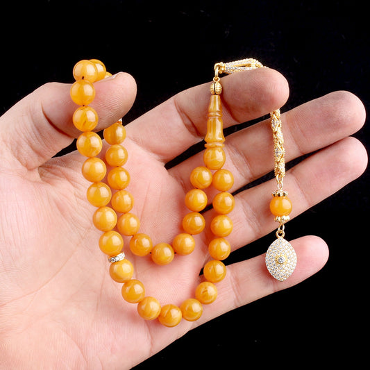 Gelbe Bernstein-Gebetskette (Tesbih) - 925er Silber