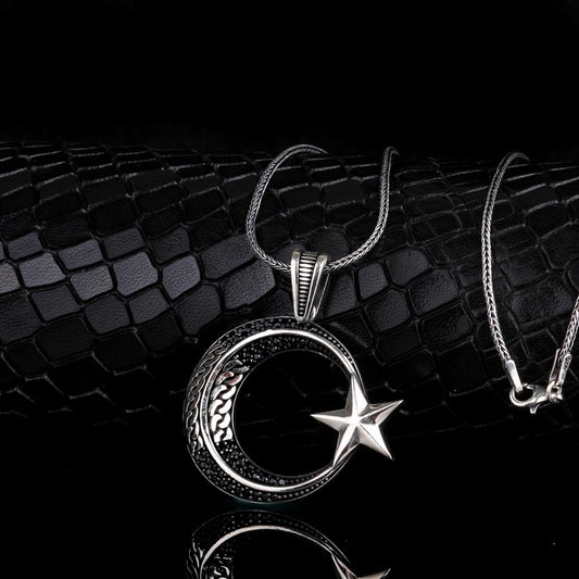 Zirkon Taşlı Ay Yıldız Gümüş Kolye