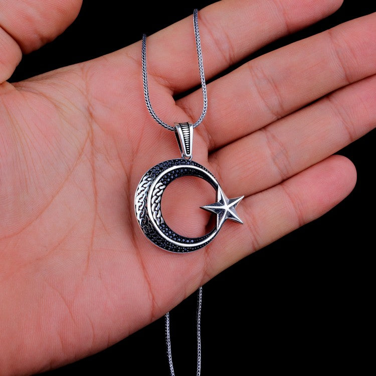 Collier en argent étoile de la lune en pierre de zircon