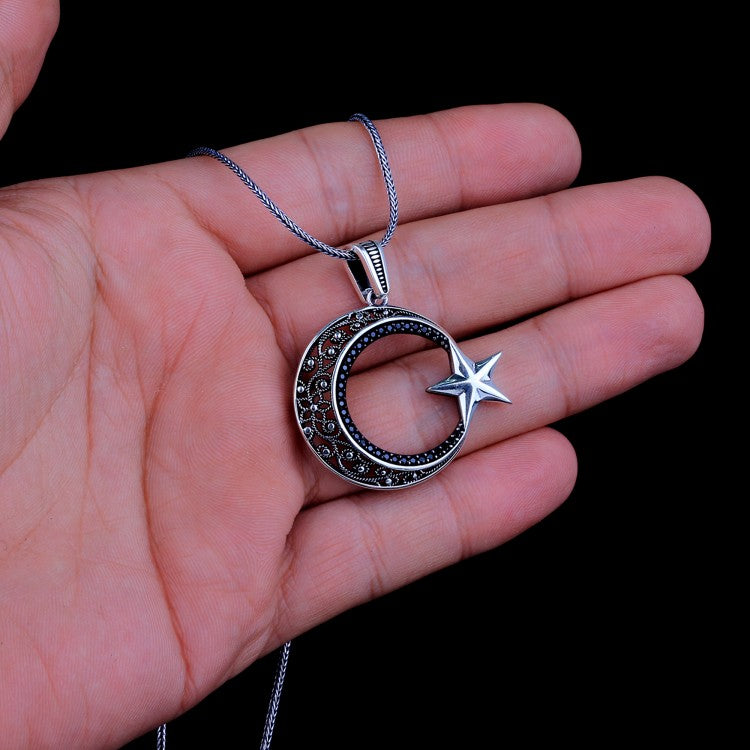 Collier en argent étoile de la lune en pierre de zircon