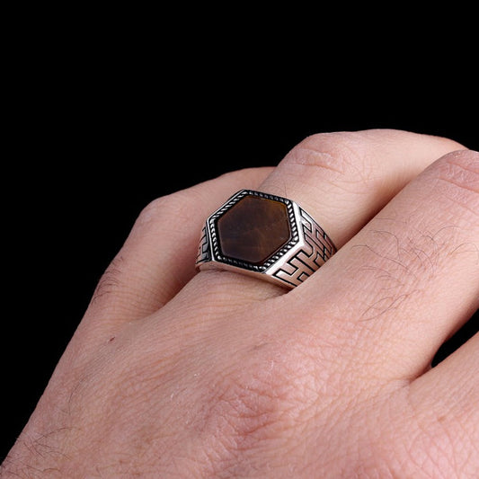 Tiger Eye Stone 925 Bague en argent sterling