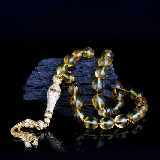 Fosilli Damla Amber Tesbih - 925 Silver Sterling