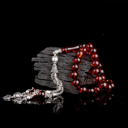 Orijinal Damla Kehribar Tesbih – Gümüş Püsküllü