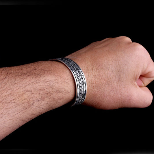 Örgü Desenli 925 Ayar Gümüş Erkek Bileklik