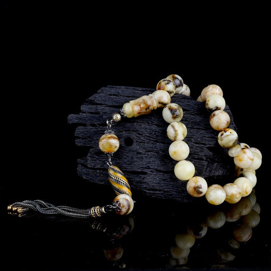 Globe Cut Damla Amber Tesbih - 925 Setting Gumus