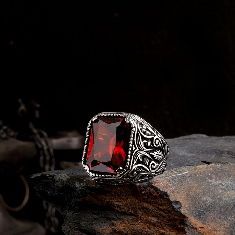 Anneau d'argent pour hommes en pierre de zircon red