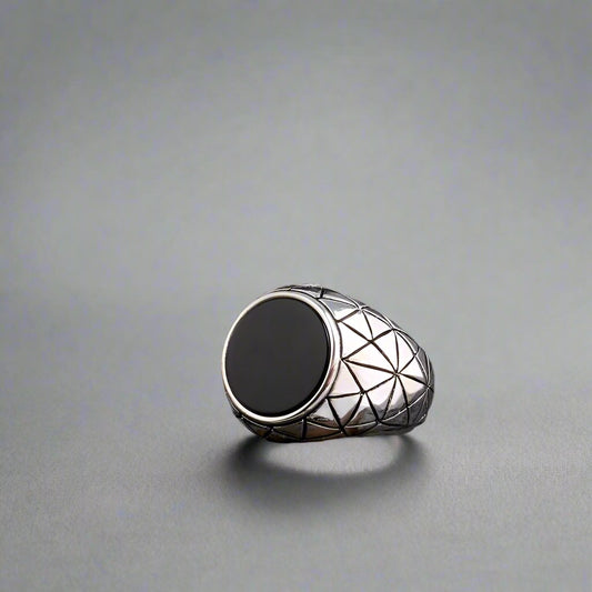 Black Onyx Stone Men's Silver Ring
