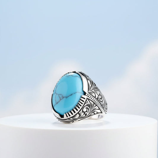 Turquoise Stone 925 Silver Silver Men Ring