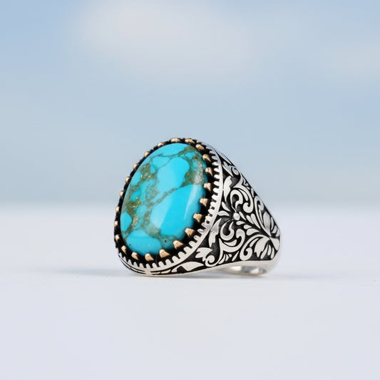 925 Anneau de pierre turquoise en argent sterling
