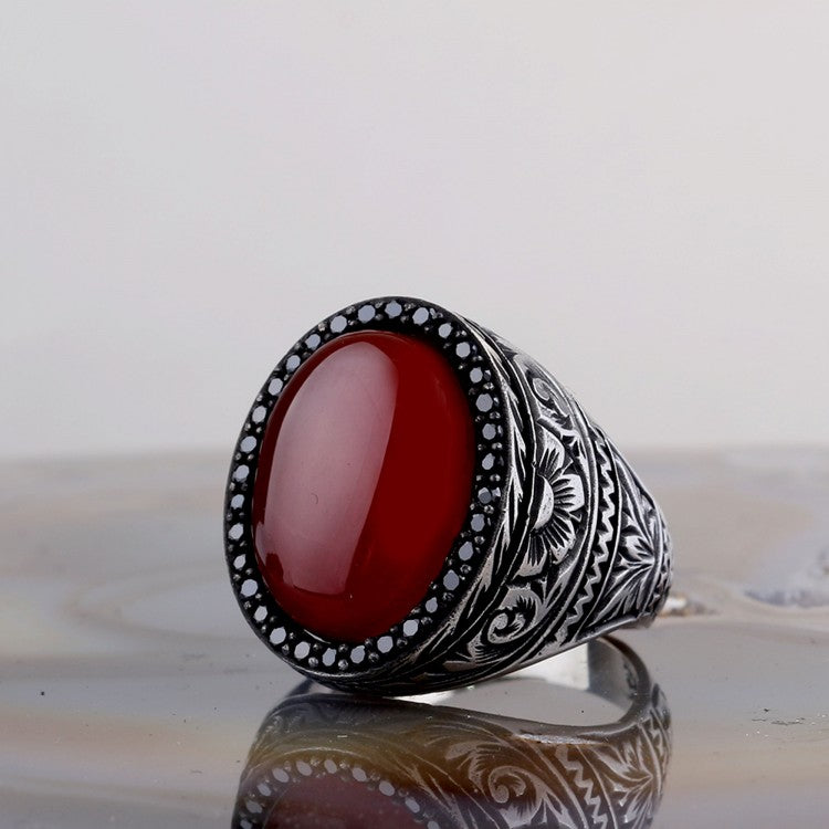 Anneau d'agate ovale 925 Bague d'hommes en argent sterling