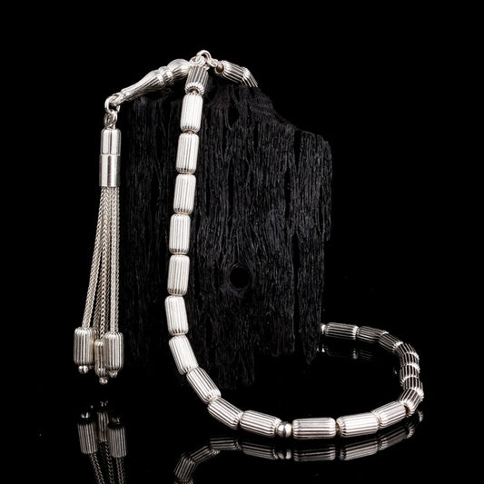 925 Sterling Silver Striped Capsule Cutting Rosary