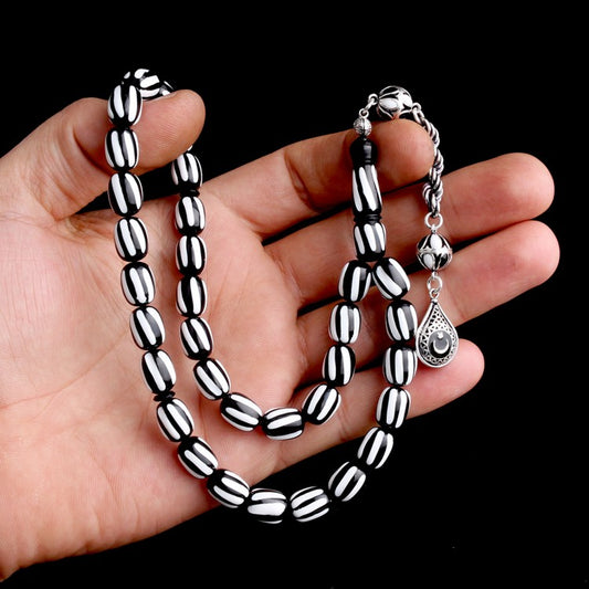 925 Sterling Silver Black White Beşiktaş Ayyıldız Model Fire Amber