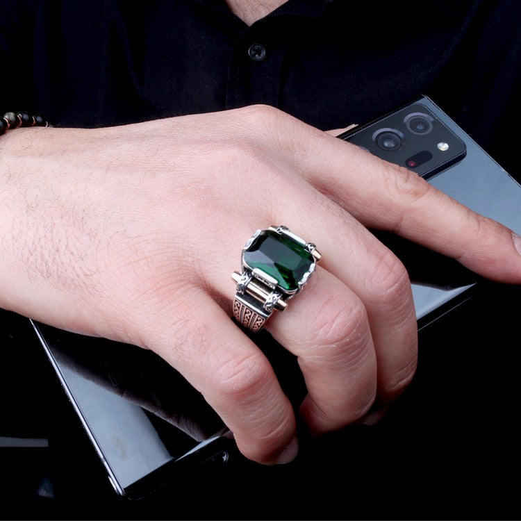 925 sterling silver green zircon stone model male ring