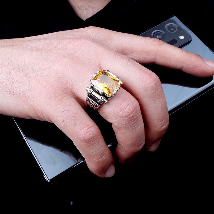 925 Anneau masculin de modèle en pierre de zircon jaune en argent sterling en argent sterling