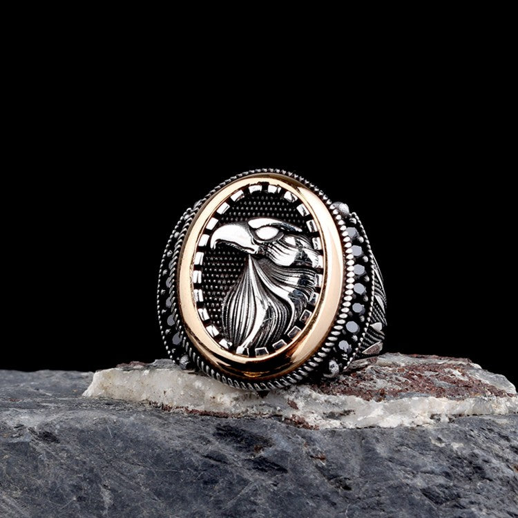 Men's ring with micro stone with eagle motif 925 sterling silver