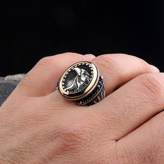 Anneau d'hommes avec microne avec motif d'aigle - 925 argent sterling