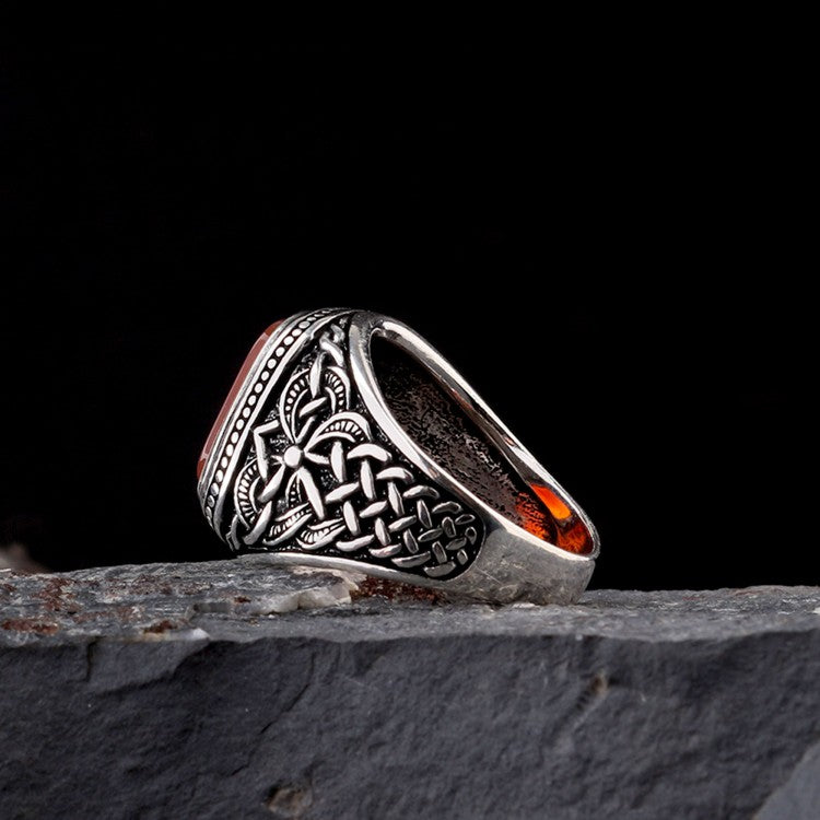 Agate Stone 925 Anneau d'hommes en argent sterling