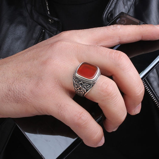 Agate Stone 925 Anneau d'hommes en argent sterling