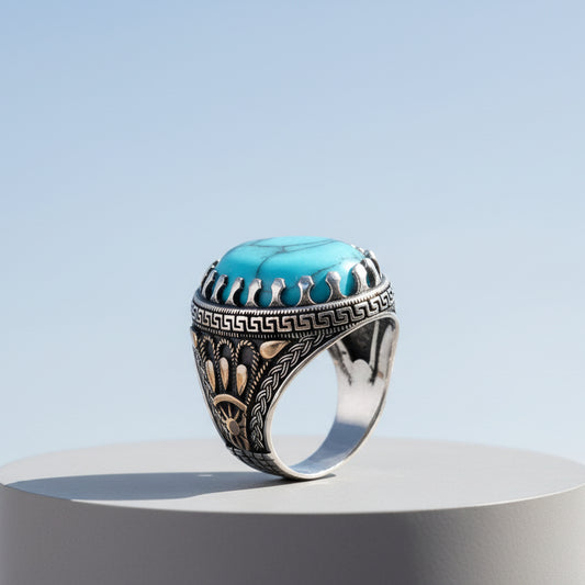 Anneau en argent sterling de pierre turquoise d'origine 925