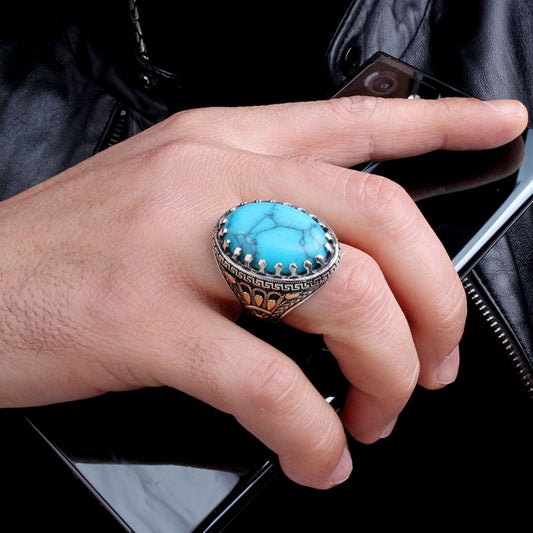 Anneau en argent sterling de pierre turquoise d'origine 925