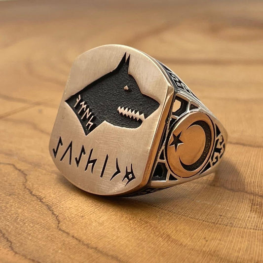 Bague en argent Bozkurt écrite en Gokturk personnalisée