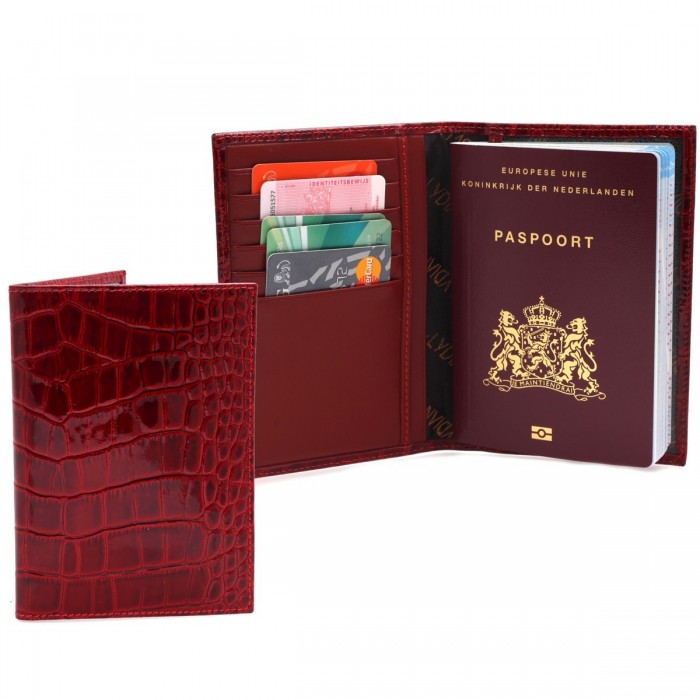 Timsah Baskılı %100 Gerçek Kırmızı Deri Pasaportluk