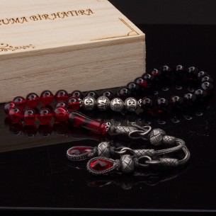 Sıkma Kehribar Tesbih - Bernstein Gebetskette mit Name aus 925 Silber