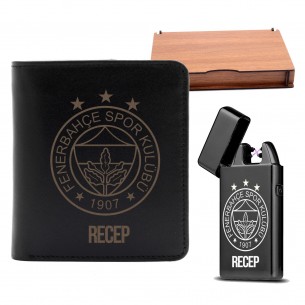 Personalized Leather Wallet  Arc Lighter USB Set