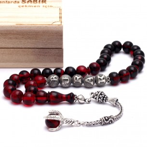 Artificial Amber İnitial w Silver Tassel Prayer Beads Tasbih