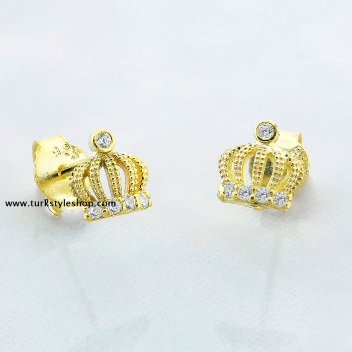 Children's Crown Earrings Cubic Zirconia 14K Yellow Gold | Kay