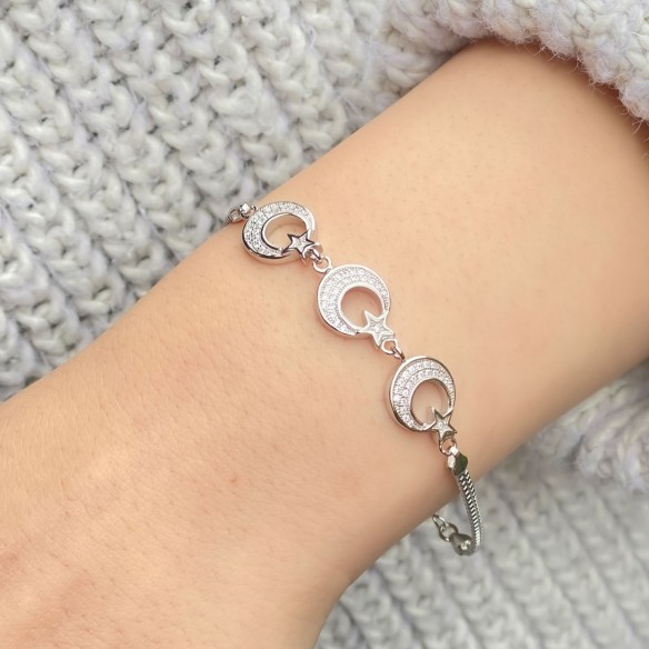 Buy 925 Sterling Silver Moon Star Charm Bracelet | Adjustable, Rose Gold  Plated, Swiss Zirconia bracelet Armlet | Gift for Women and Girls at  Amazon.in