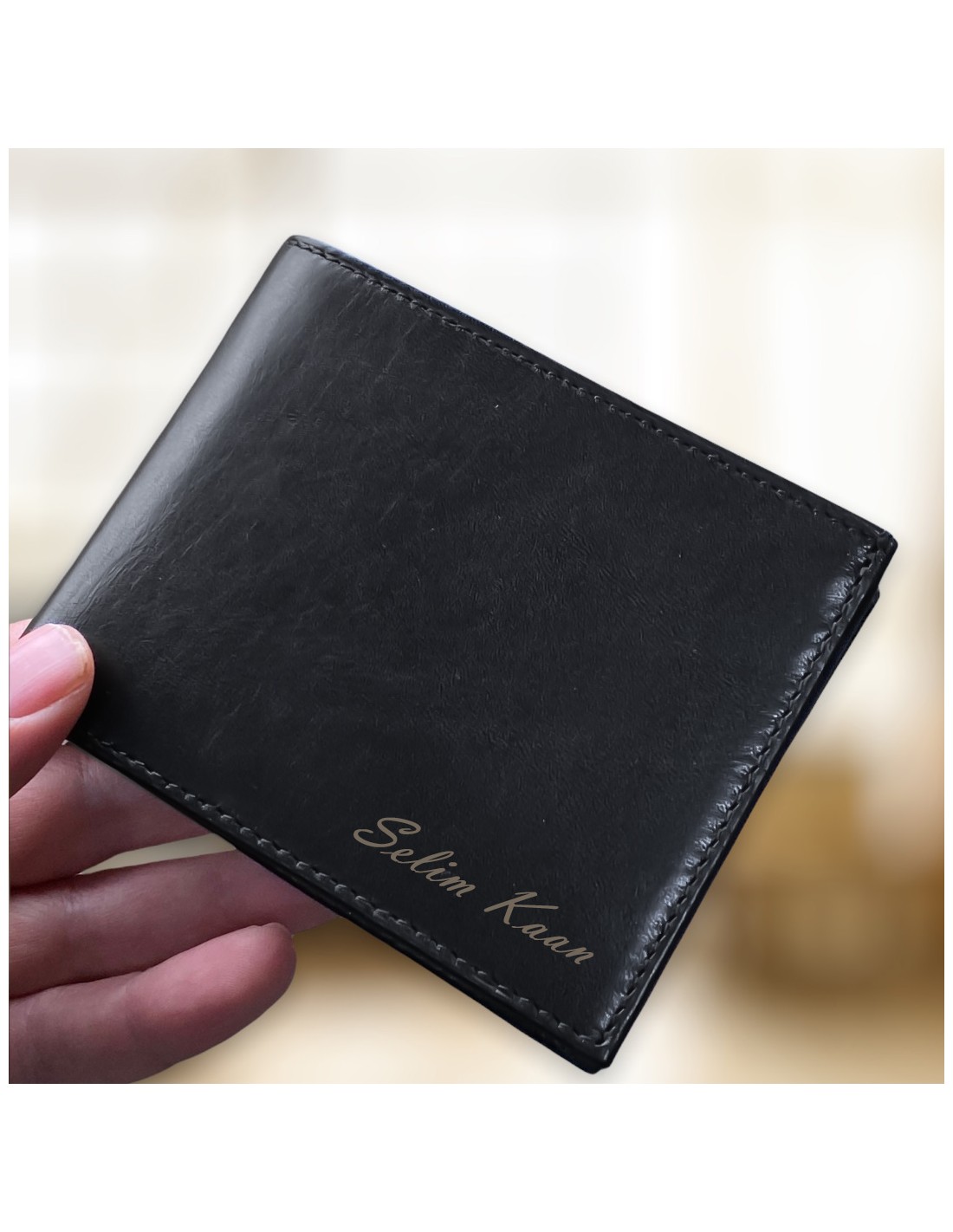 Black personalized monogram wallet engraved Armenian initial – Hay