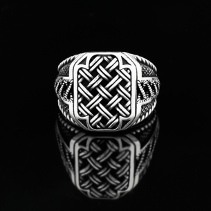 Straw Design Silver Men's Ring