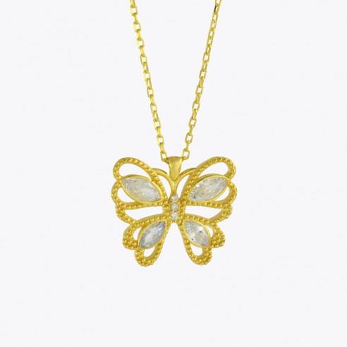 Zircon Stone butterfly Design Sterling Silver Necklace
