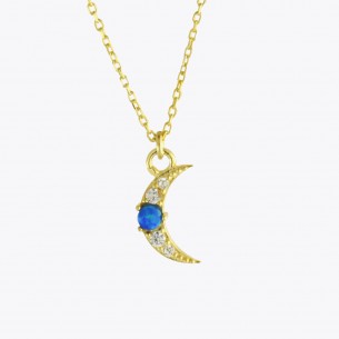 Mavi Opal Taşlı Ay Tasarım Gümüş Kolye