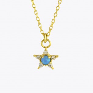 Mavi Opal Taşlı Yıldız Tasarım Gümüş Kolye