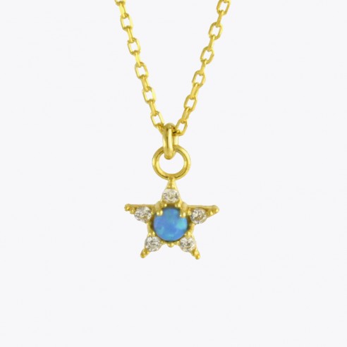 Star Silver Necklace with Blue Opal Stone