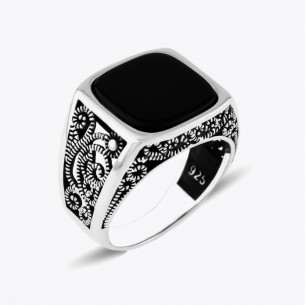 Black Onyx Stone Men's Sterling Silver Ring