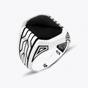 Black Onyx Stone Men's Sterling Silver Ring