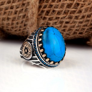 Turquoise Stone Men's Sterling Silver Ring