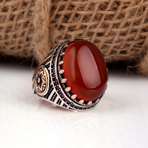 Agate Stone Men's Sterling Silver Ring