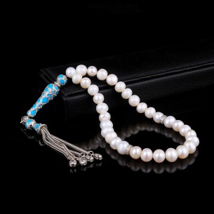 925 Sterling Silver Turquoise Stone Pearl Stone Rosary