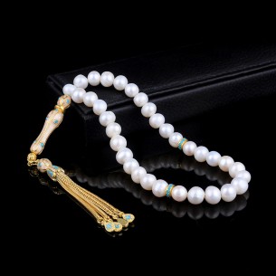 925 Sterling Silver Gold Plated Tassel Pearl Stone Rosary
