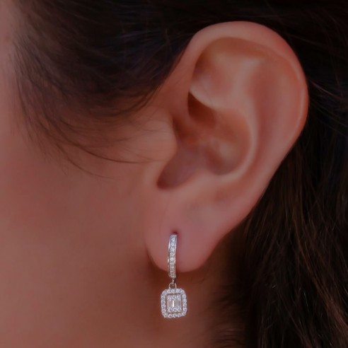 Baguette Stone Diamond Design 925 Sterling Silver Earrings