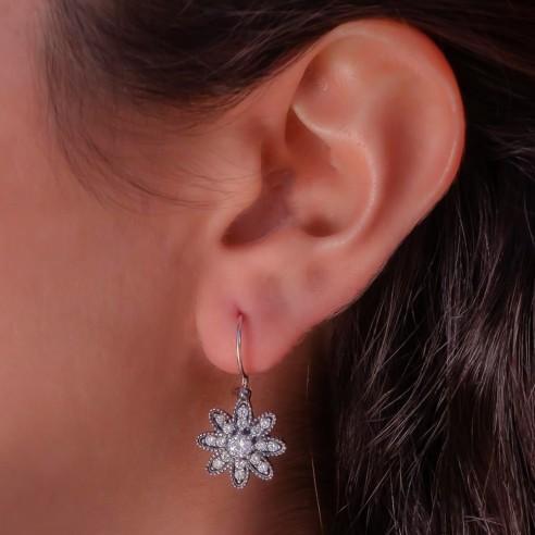 White 925 Sterling Silver Earrings With Zircon Stone Flower Design