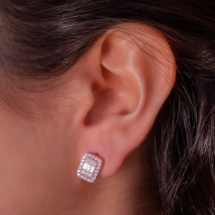 Baguette Stone Rose 925 Sterling Silver Earrings