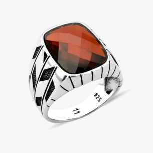 Ring aus Sterling silber mit rotem Zirkonia Stein für Herren
