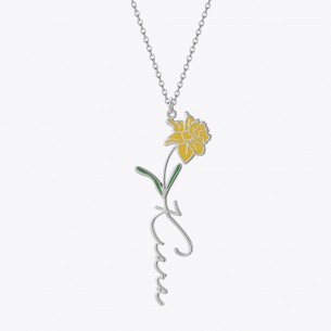 Birth Flower Name Special Silver Necklace